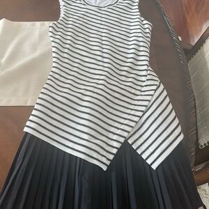 Tanya Taylor Black and White Striped Top with Pleated Skirt